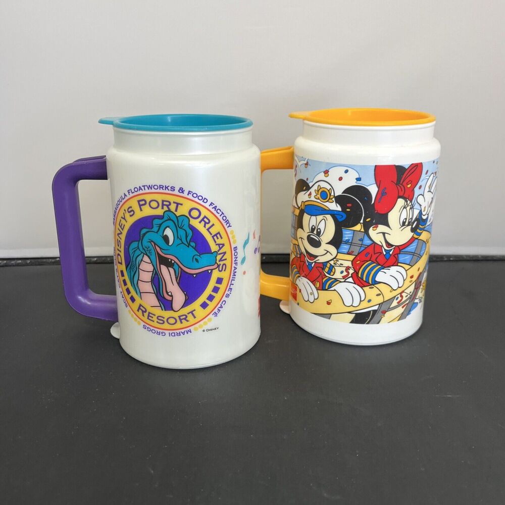 (2) Disney Souvenir Refillable Mug Port Orleans Resort /2000 Disney Cruise Lines